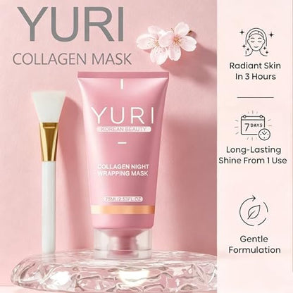 Tiglowa YURI Collagen Night Wrapping Mask – Easy Peel Off Facial Mask for Hydrating & Glowing Skin, Ideal Gifts for Women (2.53 Fl Oz, Pink) Avelisse