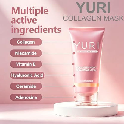 Tiglowa YURI Collagen Night Wrapping Mask – Easy Peel Off Facial Mask for Hydrating & Glowing Skin, Ideal Gifts for Women (2.53 Fl Oz, Pink) Avelisse