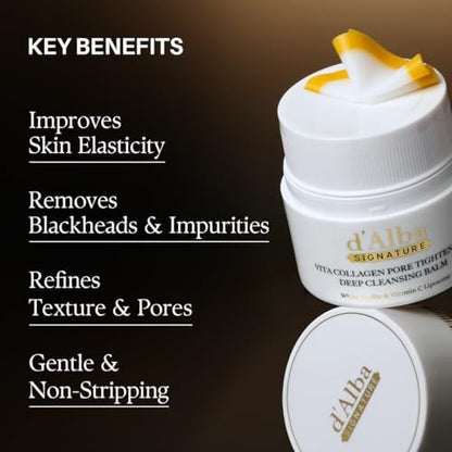 d'alba Piedmont Signature Vita Collagen Deep Cleansing Balm - 1.69 fl oz All-in-One Makeup Remover with Vitamin C & Pore Care Avelisse