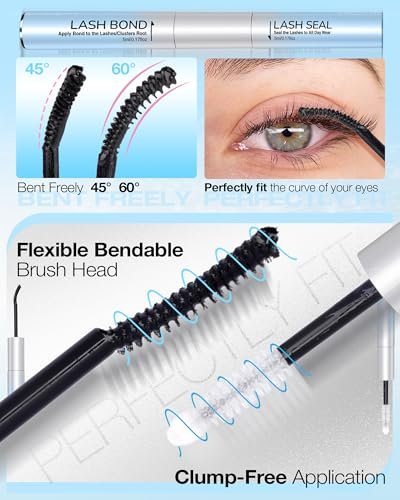 Delyneph 2-in-1 Waterproof Lash Bond and Seal for Eyelash Clusters - Long-Lasting 72H Adhesive, Latex-Free (5ml+5ml)