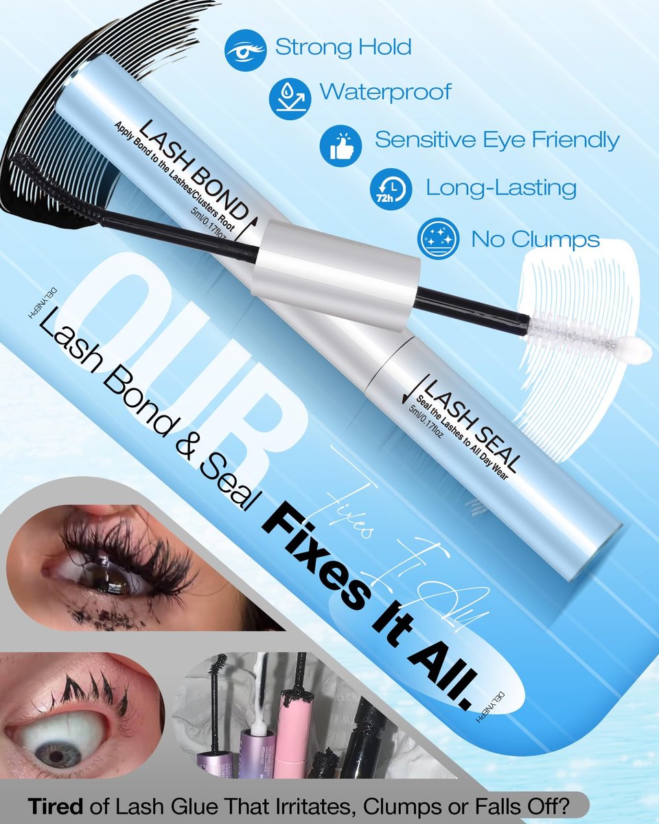 Delyneph 2-in-1 Waterproof Lash Bond and Seal for Eyelash Clusters - Long-Lasting 72H Adhesive, Latex-Free (5ml+5ml) - görsel 5