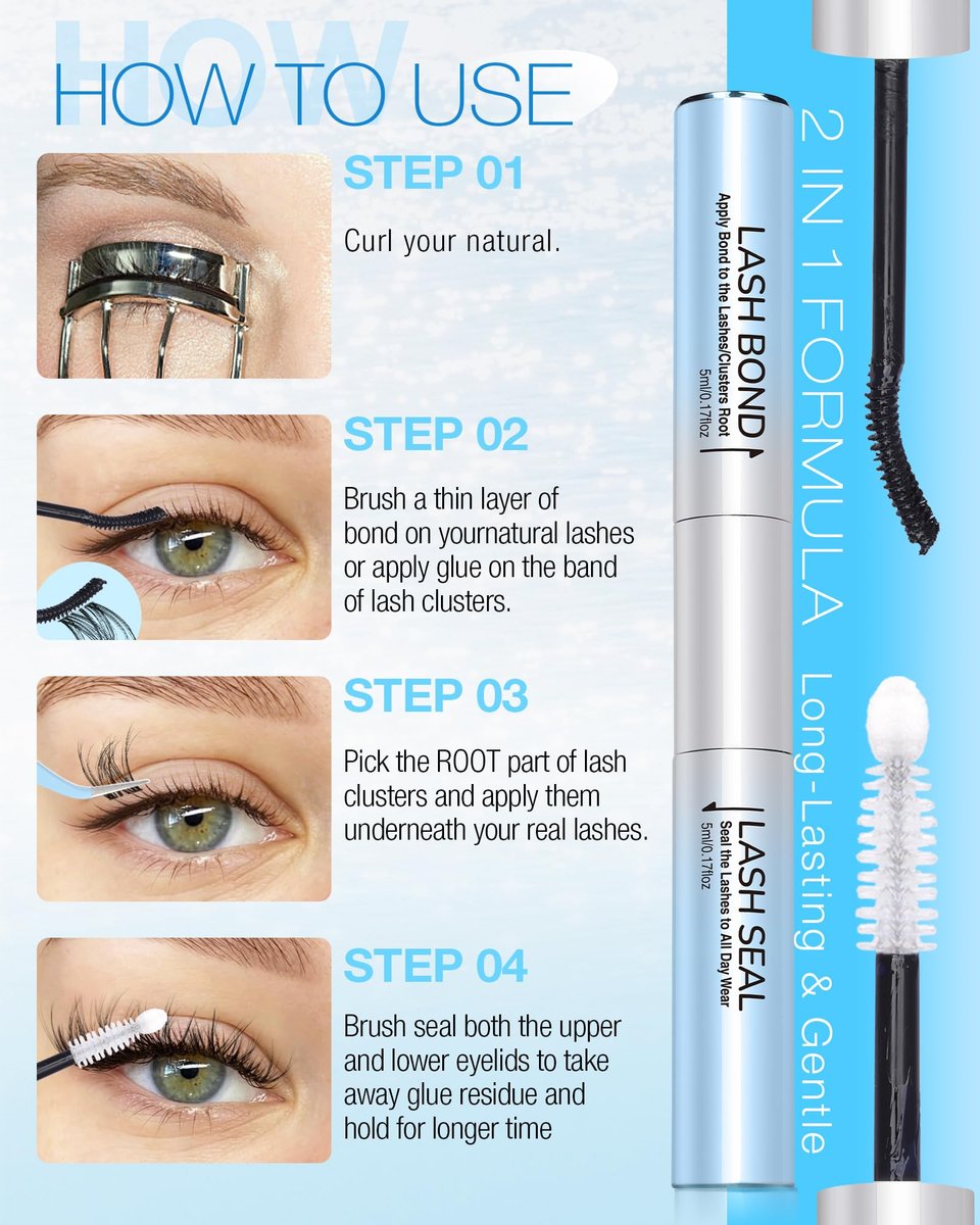 Delyneph 2-in-1 Waterproof Lash Bond and Seal for Eyelash Clusters - Long-Lasting 72H Adhesive, Latex-Free (5ml+5ml) - görsel 13