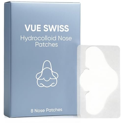 Vue Swiss Nose Patches - Hydrocolloid Nose Strips for Blackheads & Pimples, Large 8 Count Avelisse