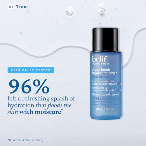 Belif Aqua Bomb Dive Into Hydration Set - Korean Skin Care Value Set with Aqua Bomb, SPF 45, Hydrating Toner & Eye Serum Avelisse