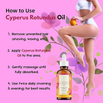 Cyperus Rotundus Oil - 60ml Natural Oil for Hair Removal, Moisturizing & Soothing, Reduces Body Hair Growth, All Skin Types Avelisse