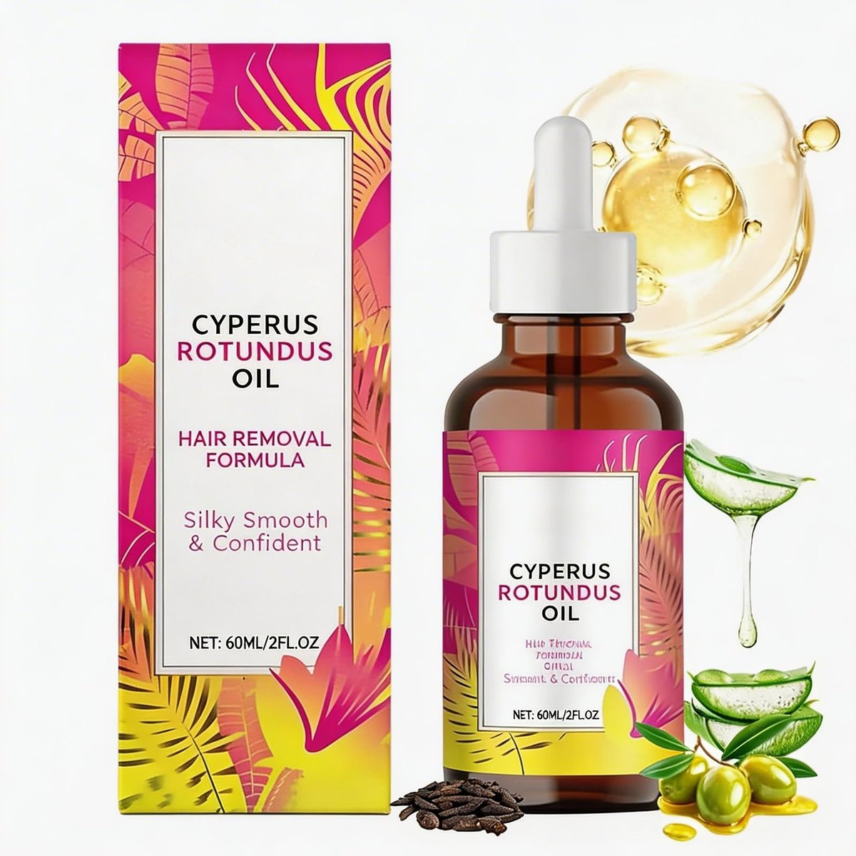 Cyperus Rotundus Oil - 60ml Natural Oil for Hair Removal, Moisturizing & Soothing, Reduces Body Hair Growth, All Skin Types Avelisse