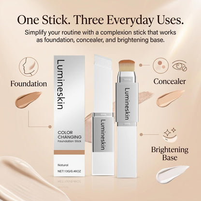Lumineskin Color Changing Foundation Stick - Hydrating Concealer Base Makeup with Built-In Brush, Natural Shade Avelisse