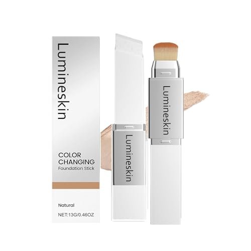 Lumineskin Color Changing Foundation Stick - Hydrating Concealer Base Makeup with Built-In Brush, Natural Shade Avelisse