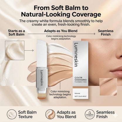 Lumineskin Color Changing Foundation Stick - Hydrating Concealer Base Makeup with Built-In Brush, Natural Shade Avelisse