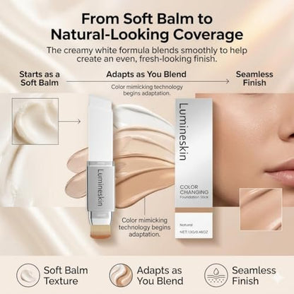 Lumineskin Color Changing Foundation Stick - Hydrating Concealer Base Makeup with Built-In Brush, Natural Shade Avelisse