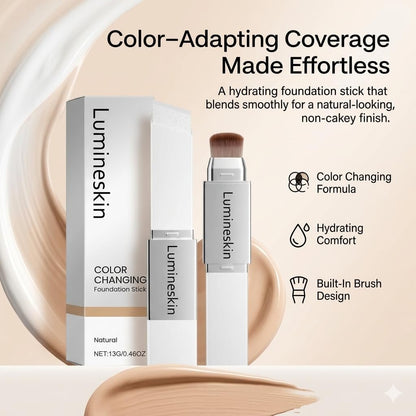 Lumineskin Color Changing Foundation Stick - Hydrating Concealer Base Makeup with Built-In Brush, Natural Shade Avelisse