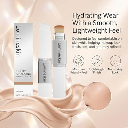 Lumineskin Color Changing Foundation Stick - Hydrating Concealer Base Makeup with Built-In Brush, Natural Shade Avelisse