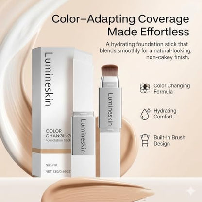 Lumineskin Color Changing Foundation Stick - Hydrating Concealer Base Makeup with Built-In Brush, Natural Shade Avelisse