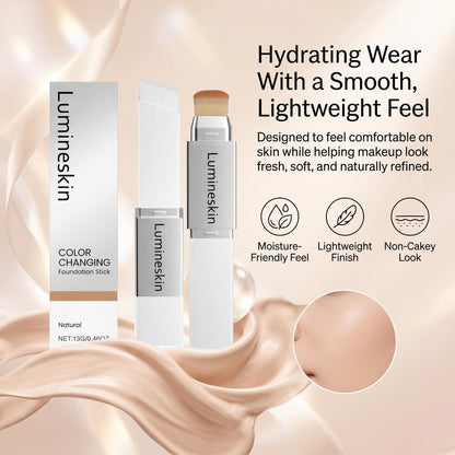 Lumineskin Color Changing Foundation Stick - Hydrating Concealer Base Makeup with Built-In Brush, Natural Shade Avelisse