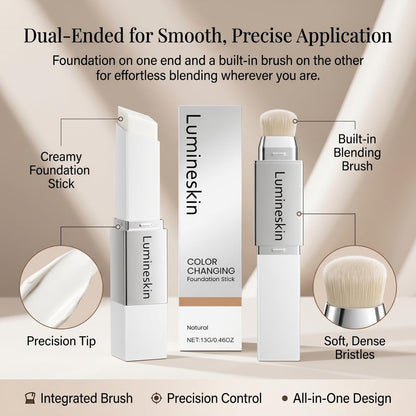Lumineskin Color Changing Foundation Stick - Hydrating Concealer Base Makeup with Built-In Brush, Natural Shade Avelisse