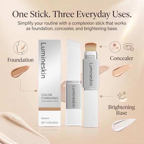 Lumineskin Color Changing Foundation Stick - Hydrating Concealer Base Makeup with Built-In Brush, Natural Shade Avelisse