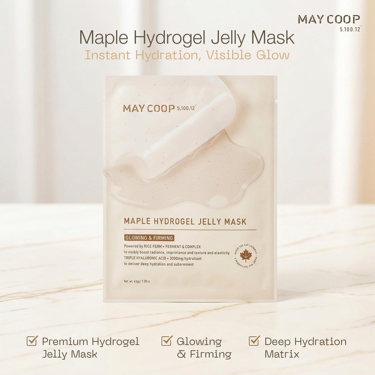 MAY COOP Maple Hydrogel Face Mask (4 Masks) – Cooling & Hydrating Jelly Mask for Firming Glow Care | Rice PDRN Collagen & 5% Maple Sap - görsel 3