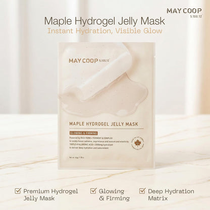 MAY COOP Maple Hydrogel Face Mask (4 Masks) – Cooling & Hydrating Jelly Mask for Firming Glow Care | Rice PDRN Collagen & 5% Maple Sap