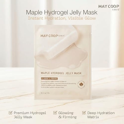 MAY COOP Maple Hydrogel Face Mask (4 Masks) – Cooling & Hydrating Jelly Mask for Firming Glow Care | Rice PDRN Collagen & 5% Maple Sap