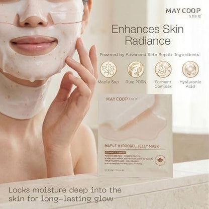 MAY COOP Maple Hydrogel Face Mask (4 Masks) – Cooling & Hydrating Jelly Mask for Firming Glow Care | Rice PDRN Collagen & 5% Maple Sap