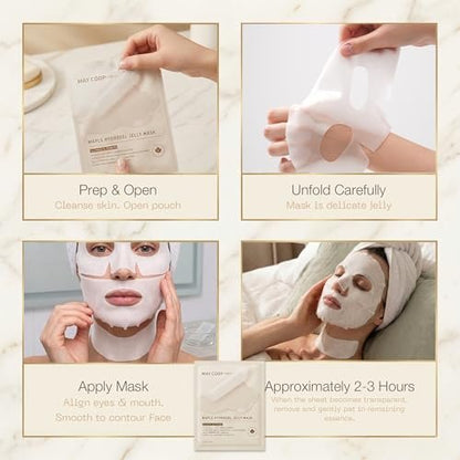 MAY COOP Maple Hydrogel Face Mask (4 Masks) – Cooling & Hydrating Jelly Mask for Firming Glow Care | Rice PDRN Collagen & 5% Maple Sap