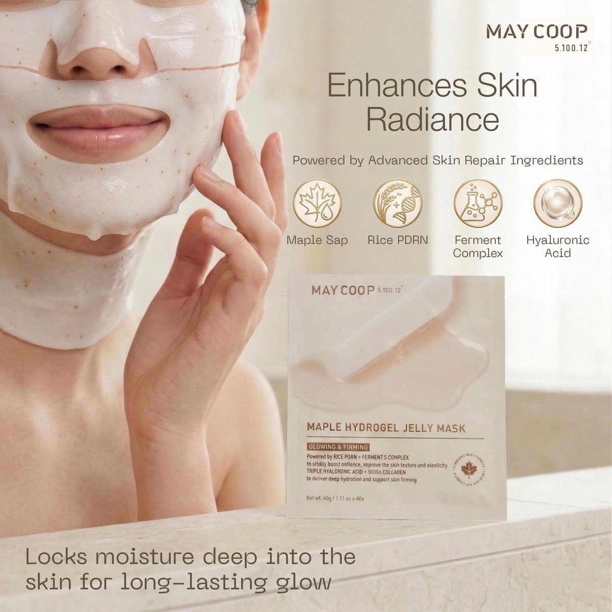 MAY COOP Maple Hydrogel Face Mask (4 Masks) – Cooling & Hydrating Jelly Mask for Firming Glow Care | Rice PDRN Collagen & 5% Maple Sap - görsel 5