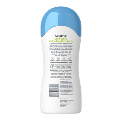 Cetaphil Ultra Gentle Refreshing Body Wash, Refreshing Scent for Dry to Normal, Sensitive Skin, 16.9 Fl Oz, with Aloe Vera & Vitamin B5, Hypoallergenic, Dermatologist Tested
