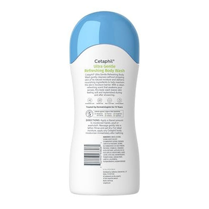 Cetaphil Ultra Gentle Refreshing Body Wash, Refreshing Scent for Dry to Normal, Sensitive Skin, 16.9 Fl Oz, with Aloe Vera & Vitamin B5, Hypoallergenic, Dermatologist Tested