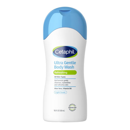 Cetaphil Ultra Gentle Refreshing Body Wash, Refreshing Scent for Dry to Normal, Sensitive Skin, 16.9 Fl Oz, with Aloe Vera & Vitamin B5, Hypoallergenic, Dermatologist Tested