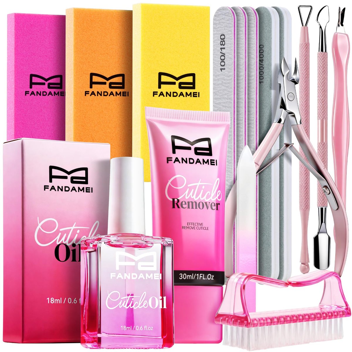 FANDAMEI Professional Manicure Kit for Women – Complete Nail Care Set with Files, Buffers, Cuticle Remover, Scented Oil & More - görsel 2