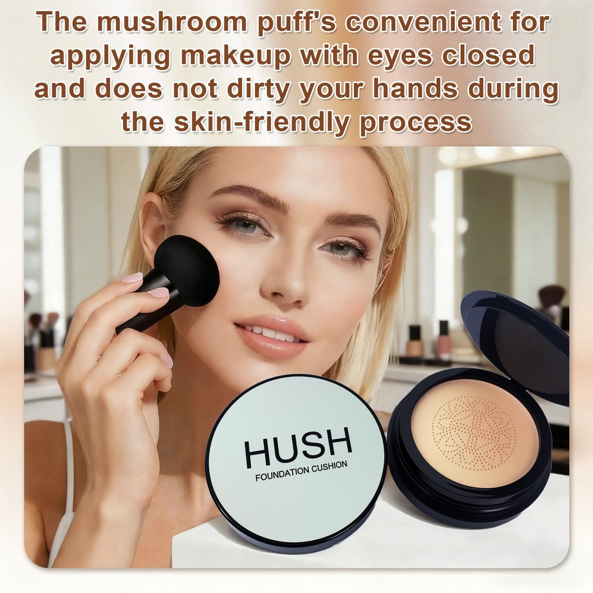 Hush Makeup Foundation - Glow Foundation for Older Women – Korean Warm Tone CC Mushroom Air Glow Foundation, Full Coverage Long-Lasting BB Cream Cushion Foundation, Natural Radiant Finish (Natural Color, 1 Fl Oz) Avelisse