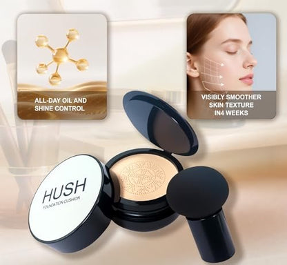 Hush Makeup Foundation - Glow Foundation for Older Women – Korean Warm Tone CC Mushroom Air Glow Foundation, Full Coverage Long-Lasting BB Cream Cushion Foundation, Natural Radiant Finish (Natural Color, 1 Fl Oz) Avelisse