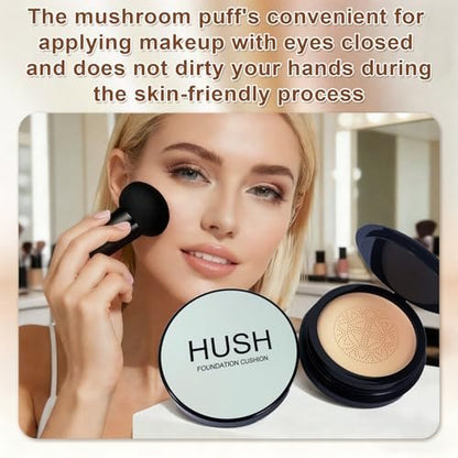 Hush Makeup Foundation - Glow Foundation for Older Women – Korean Warm Tone CC Mushroom Air Glow Foundation, Full Coverage Long-Lasting BB Cream Cushion Foundation, Natural Radiant Finish (Natural Color, 1 Fl Oz) Avelisse