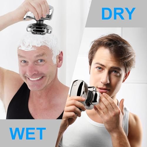 9D Head Shavers for Bald Men - 5-in-1 Electric Razor with Nose Trimmer, Massager, LED Display, Cordless Rechargeable Wet/Dry Grooming Kit, Gift for Husband Dad (Silver) Avelisse