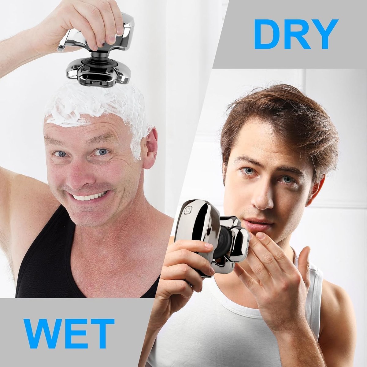 9D Head Shavers for Bald Men - 5-in-1 Electric Razor with Nose Trimmer, Massager, LED Display, Cordless Rechargeable Wet/Dry Grooming Kit, Gift for Husband Dad (Silver) Avelisse