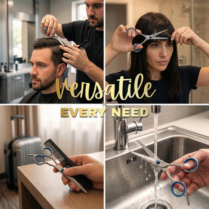6.5" Stainless Steel Hair Cutting Scissors with Adjustable Tension & Finger Rings - Professional Barber Shears for Men & Women, Sharp Haircut Scissors Kit with Comb for Salon & Home Use