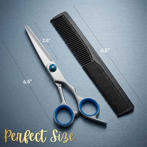6.5" Stainless Steel Hair Cutting Scissors with Adjustable Tension & Finger Rings - Professional Barber Shears for Men & Women, Sharp Haircut Scissors Kit with Comb for Salon & Home Use - görsel 14