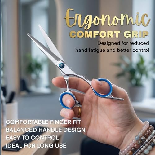 6.5" Stainless Steel Hair Cutting Scissors with Adjustable Tension & Finger Rings - Professional Barber Shears for Men & Women, Sharp Haircut Scissors Kit with Comb for Salon & Home Use - görsel 10