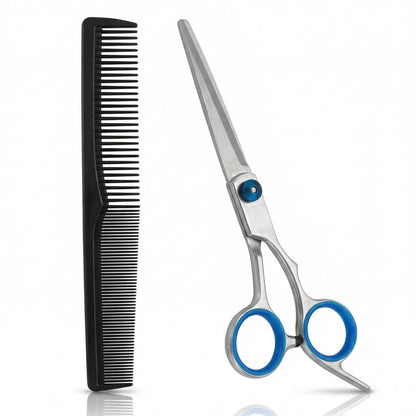 6.5" Stainless Steel Hair Cutting Scissors with Adjustable Tension & Finger Rings - Professional Barber Shears for Men & Women, Sharp Haircut Scissors Kit with Comb for Salon & Home Use
