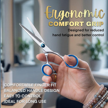 6.5" Stainless Steel Hair Cutting Scissors with Adjustable Tension & Finger Rings - Professional Barber Shears for Men & Women, Sharp Haircut Scissors Kit with Comb for Salon & Home Use