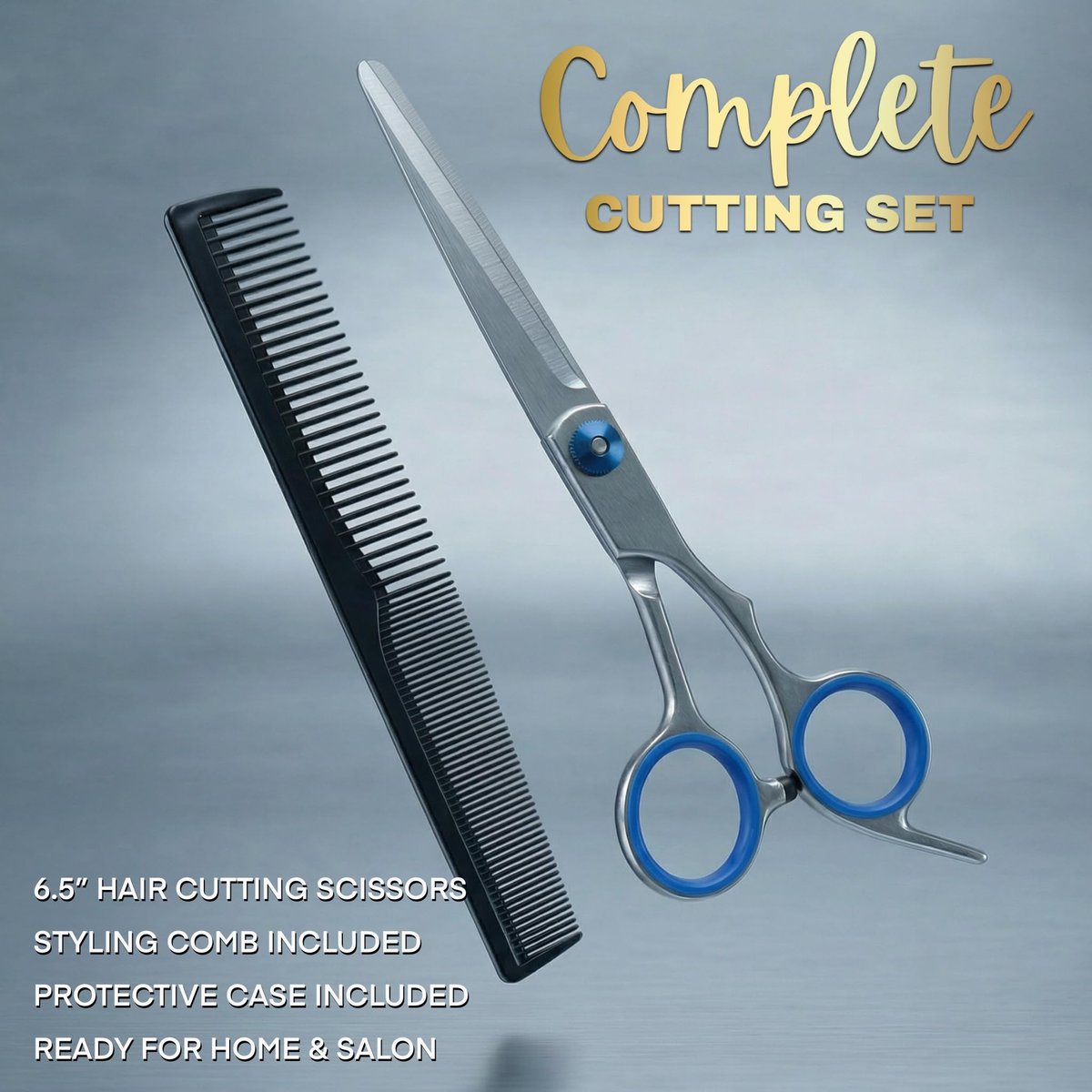 6.5" Stainless Steel Hair Cutting Scissors with Adjustable Tension & Finger Rings - Professional Barber Shears for Men & Women, Sharp Haircut Scissors Kit with Comb for Salon & Home Use - görsel 5