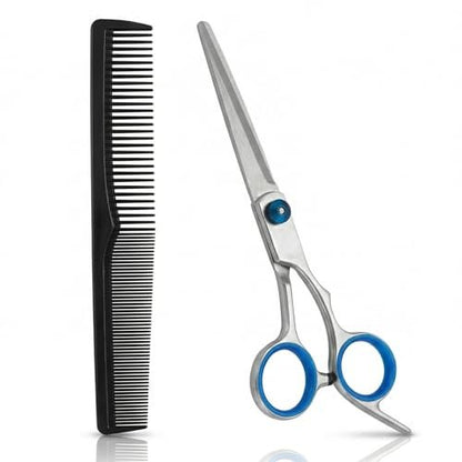 6.5" Stainless Steel Hair Cutting Scissors with Adjustable Tension & Finger Rings - Professional Barber Shears for Men & Women, Sharp Haircut Scissors Kit with Comb for Salon & Home Use