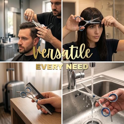 6.5" Stainless Steel Hair Cutting Scissors with Adjustable Tension & Finger Rings - Professional Barber Shears for Men & Women, Sharp Haircut Scissors Kit with Comb for Salon & Home Use - görsel 12