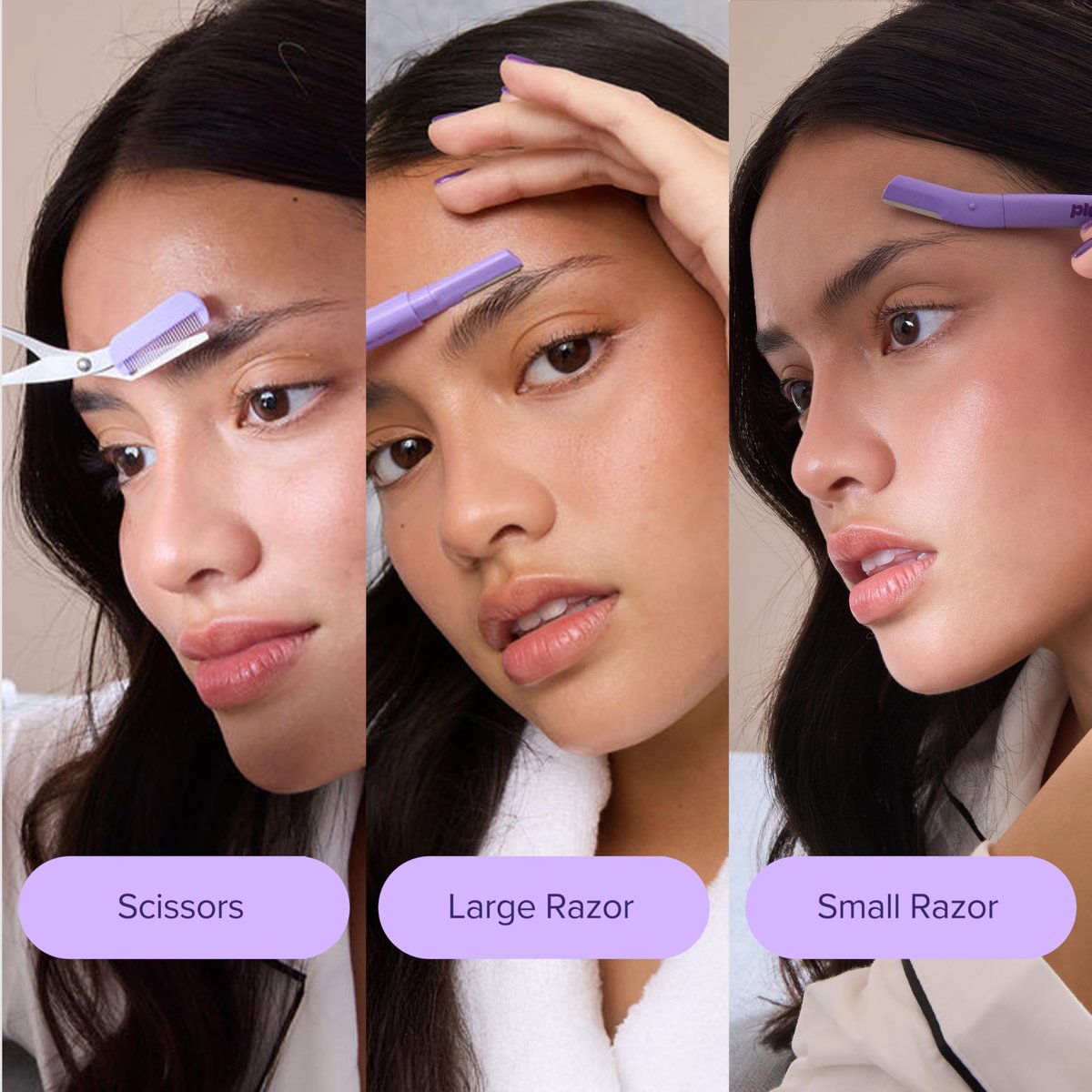 Plum Beauty Eyebrow Shaping Set – Complete 3-Piece Grooming Kit with 2 Folding Razors & Precision Trimming Scissors with Brush - görsel 3