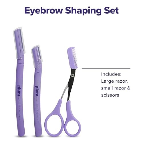 Plum Beauty Eyebrow Shaping Set – Complete 3-Piece Grooming Kit with 2 Folding Razors & Precision Trimming Scissors with Brush - görsel 10
