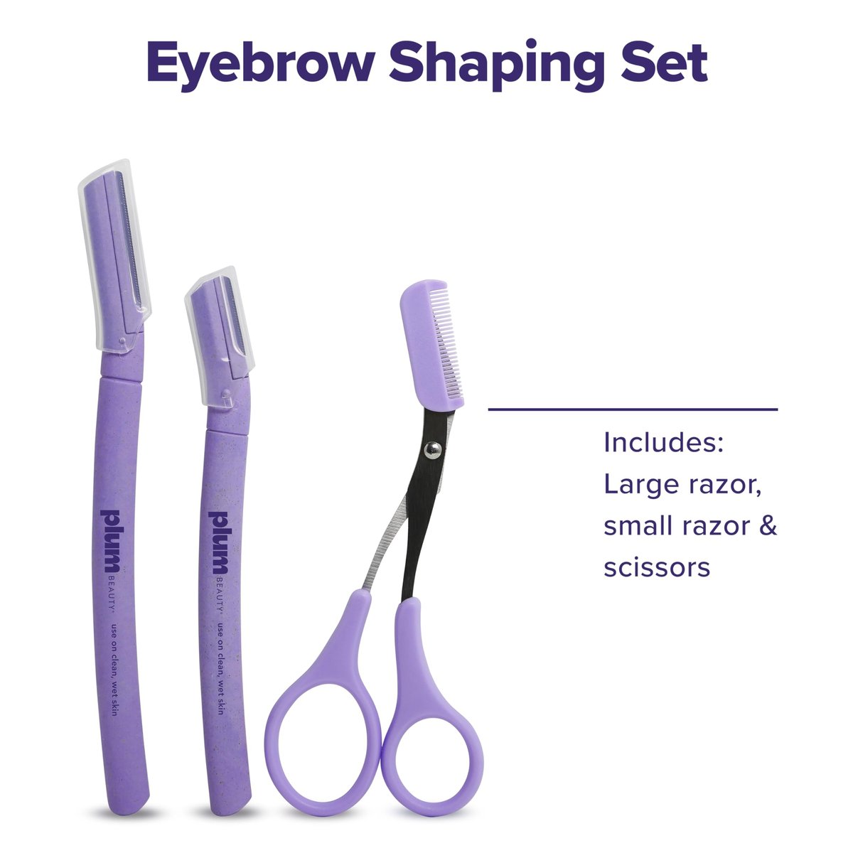 Plum Beauty Eyebrow Shaping Set – Complete 3-Piece Grooming Kit with 2 Folding Razors & Precision Trimming Scissors with Brush - görsel 9