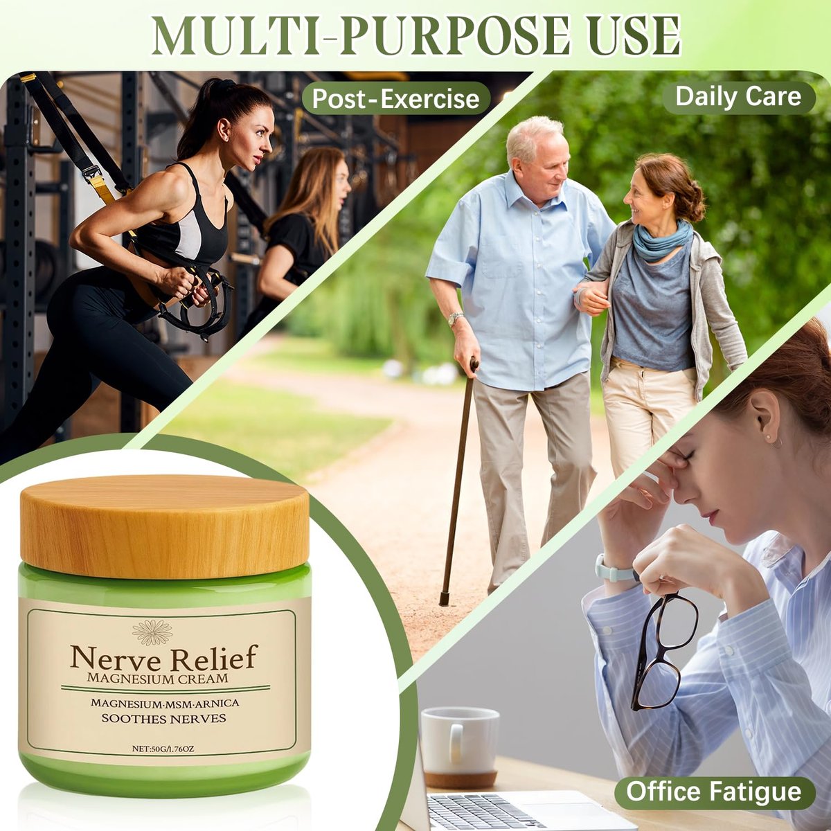 Holyarm 2-Pack Nerve Relief Cream with MSM & Arnica - Total Relief for Muscle Relaxation & Deep Hydration, 50g/1.76oz Each Avelisse