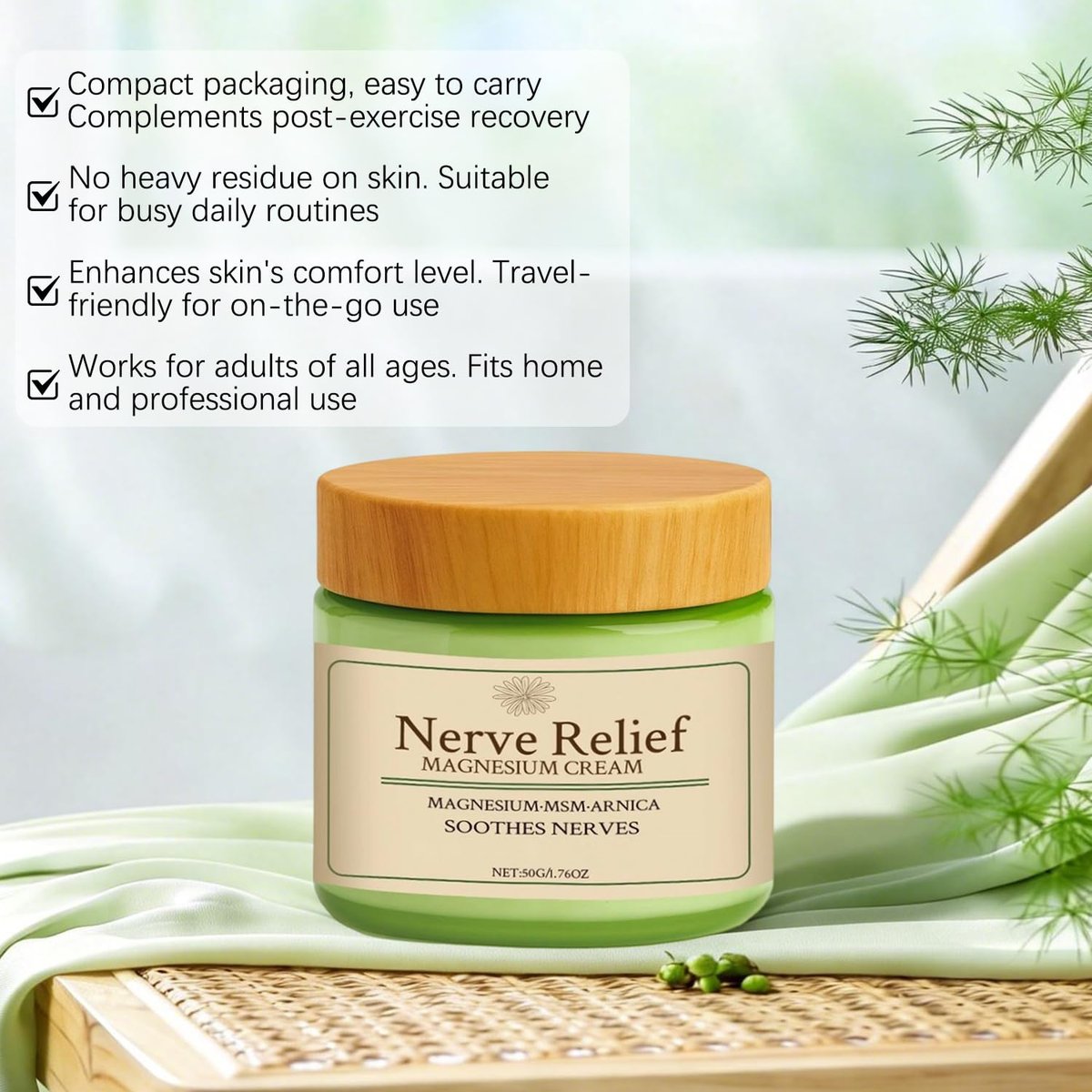 Holyarm 2-Pack Nerve Relief Cream with MSM & Arnica - Total Relief for Muscle Relaxation & Deep Hydration, 50g/1.76oz Each Avelisse