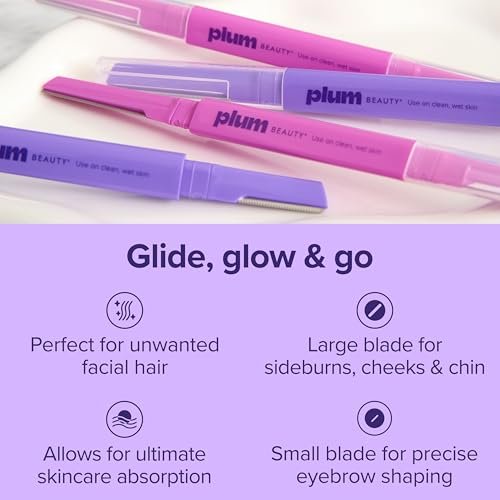 Plum Beauty Double-Sided Dermaplaning Razors (4-Pack) – Dual-Blade Facial Razors for Women - Precision & Large Blades for Brows, Upper Lip, & Cheeks - Peach Fuzz Remover & Exfoliating Face Tool - görsel 5