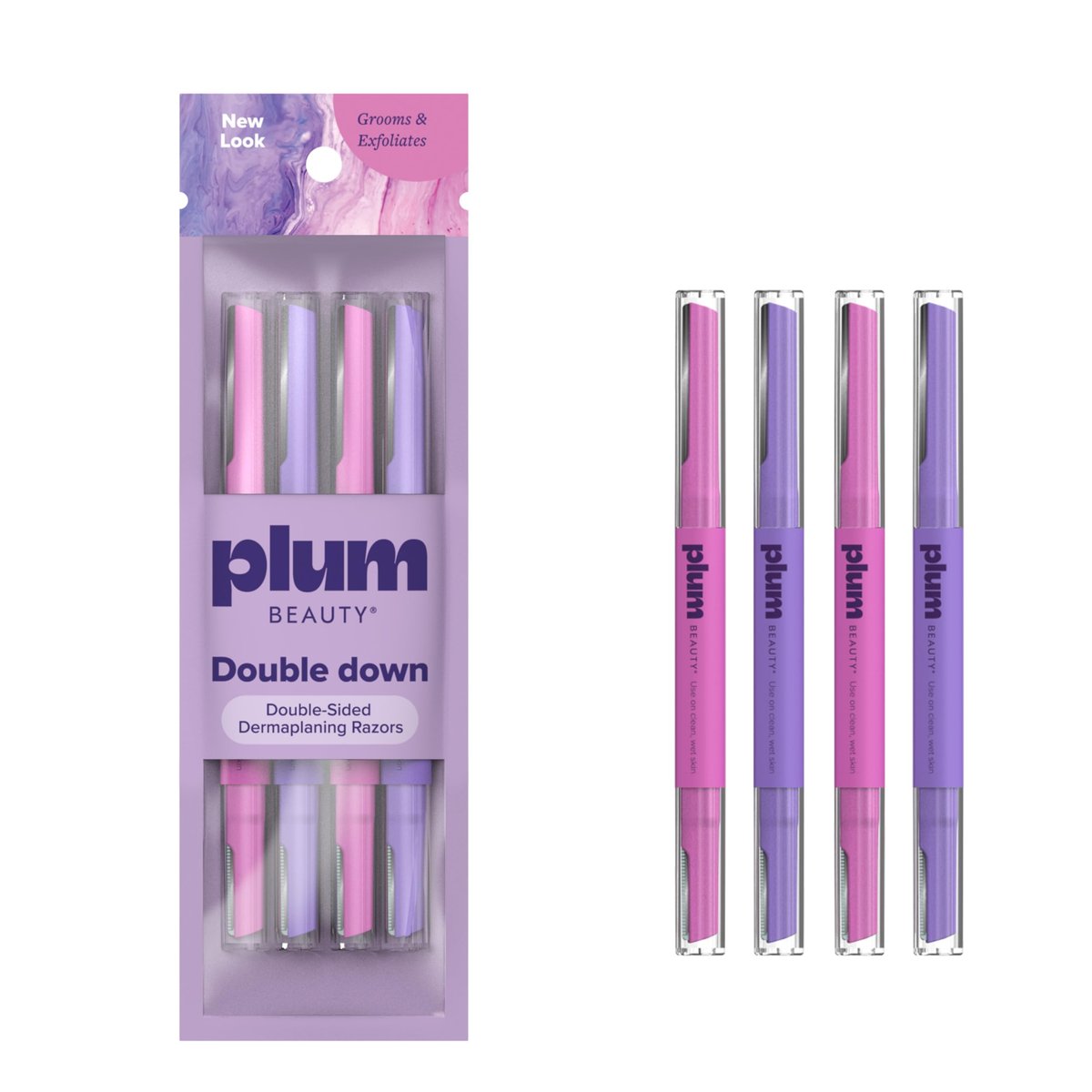 Plum Beauty Double-Sided Dermaplaning Razors (4-Pack) – Dual-Blade Facial Razors for Women - Precision & Large Blades for Brows, Upper Lip, & Cheeks - Peach Fuzz Remover & Exfoliating Face Tool - görsel 2